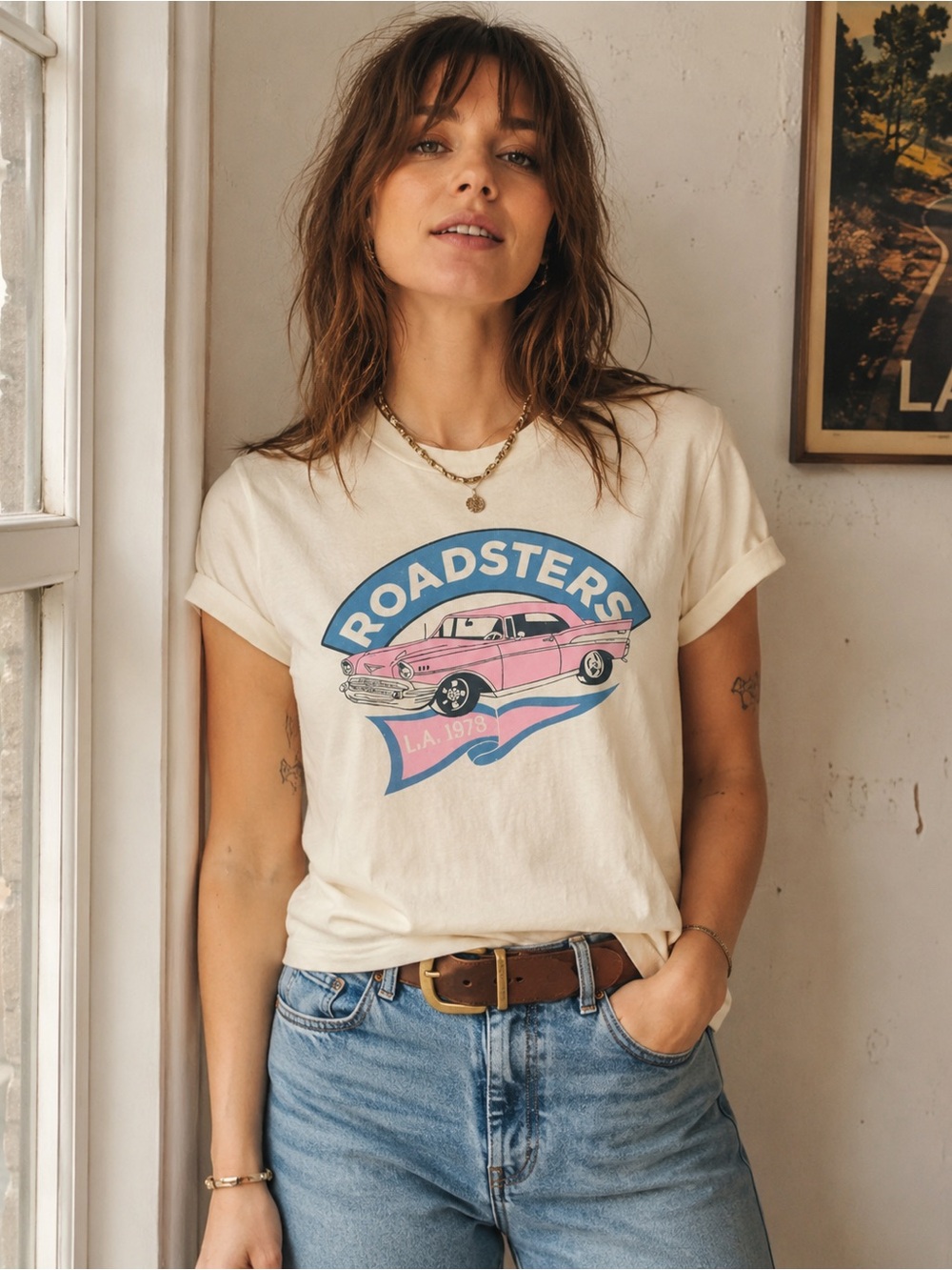 Letluv from Anthropologie Roadsters Graphic Tee, size Medium NWOT